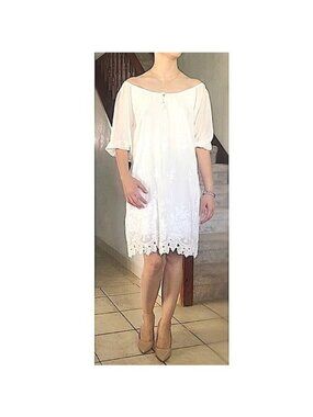 EVA MENDES- WOMENS WHITE 3/4 SLEEVE OFF THE SHOULDER KNEE LENGHT LINE SIZE SMALL